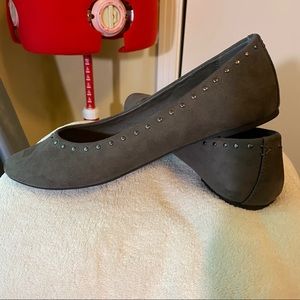Limelight grey suede flats with stud detail